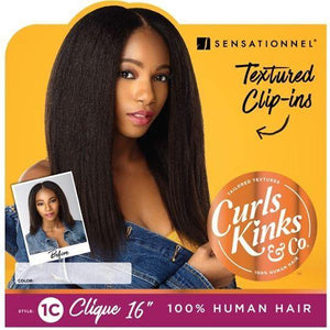 Sensationnel Human Hair Clip On Weave Curls Kink & Co 1C Clique 20" - Diva By QB