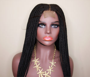 Center Part Lace Closure Braided Wig with Baby Hairs