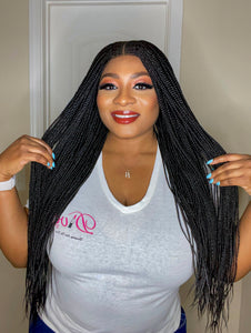 Center Part Lace Closure Braided Wig with Baby Hairs
